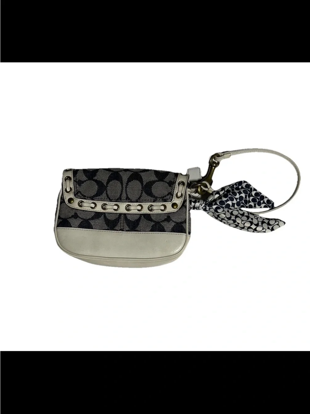 Coach Legacy Demi Bag, Signature Denim, White Laced Leather/Trim, Scarf Accent